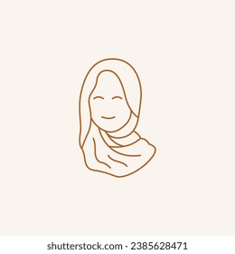 Women Hijab Beauty icon logo vector design. Editable stroke.