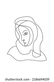 A Women In Hijab. Drawing In Style Line Art.