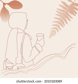 women hijab fashion style line art vector