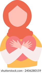 women in hijab hugging their hearts to commemorate world kindness day flat icon style
