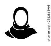 Women hijab icon. female saudi arab. islam lady. Beautiful muslim girl avatar. head scarf Eastern Women's Clothing logo. solid style pictogram. Vector illustration. Design on white background. EPS 10