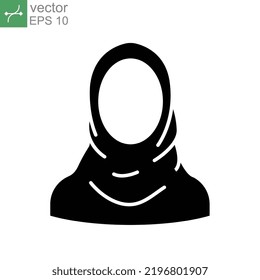 Women hijab icon. female saudi arab. islam lady. Beautiful muslim girl avatar. head scarf Eastern Women's Clothing logo. solid style pictogram. Vector illustration. Design on white background. EPS 10