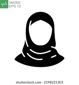 Women hijab icon. female saudi arab. islam lady. Beautiful muslim girl avatar. head scarf Eastern Women's Clothing logo. solid style pictogram. Vector illustration. Design on white background. EPS 10