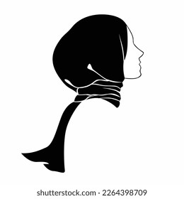 Women hijab icon. female saudi arab. Beautiful muslim girl avatar. head scarf Eastern Women's Clothing logo. solid style pictogram. Vector illustration. Design on white background. EPS 10