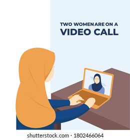 
women in hijab are working at home, video calls, work from home.