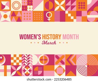 Women History Month Neo Geometric Pattern Background. Women’s History Month March Awareness Celebration. Horizontal website header banner vector illustration. Abstract modern design. Social media post