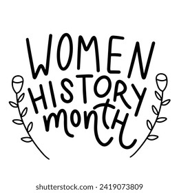 Banner de texto del Mes de la Historia de la Mujer en color negro. Inscripción de escritura a mano aislada, Mes de historia de la mujer. Arte vector dibujado a mano.