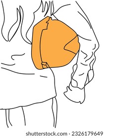 women holding construction helmet line vector art in white background