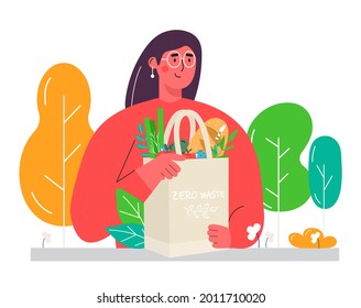 Women holding eco shopping bags with vegetables, fruits and healthy drinks. Dairy food in reusable eco friendly shopper net.