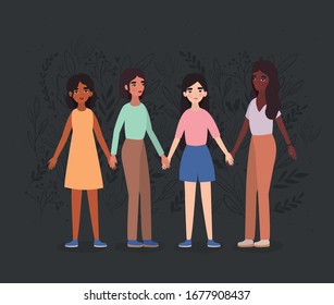 Women holding hands design of empowerment female power feminist people gender feminism young rights protest and strong theme Vector illustration