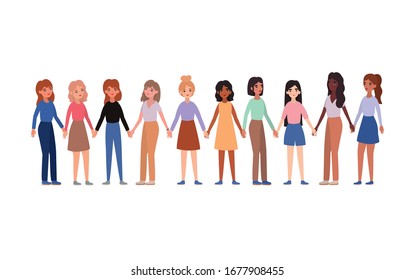 Women holding hands design of empowerment female power feminist people gender feminism young rights protest and strong theme Vector illustration