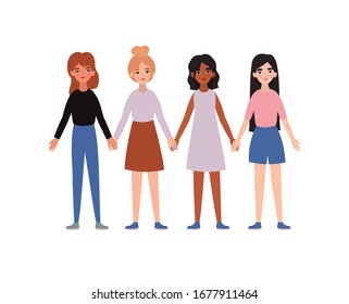 Women holding hands design of empowerment female power feminist people gender feminism young rights protest and strong theme Vector illustration