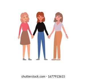 Women holding hands design of empowerment female power feminist people gender feminism young rights protest and strong theme Vector illustration