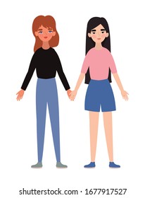 Women holding hands design of empowerment female power feminist people gender feminism young rights protest and strong theme Vector illustration
