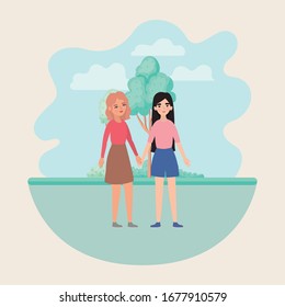 Women holding hands tree and clouds design of empowerment female power feminist people gender feminism young rights protest and strong theme Vector illustration