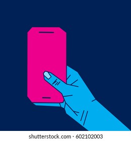women holding mobile, or touch finger on screen concept design