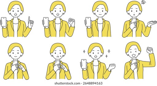 Women Holding Smartphones – Vector Illustration Set