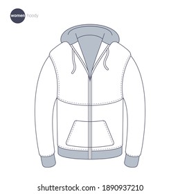 Women hoody. Clothes icons, thin line style. Retail online store catalog sections signs and objects. Vector collection.