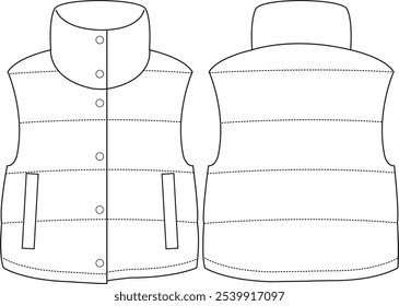 Chaleco acolchado Horizontal de las mujeres con cierre de presión, bolsillos de ribete, bosquejo delantero y trasero