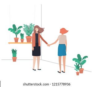 women with house plant avatar character
