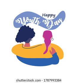 women hugging for celebrating the youth day vector illustration design