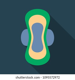 Women hygiene pad vector icon isolated on background with shadow. Hygiene pad type, feminine hygiene sanitary napkin product. Personal hygiene element in flat style.