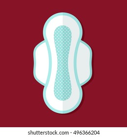 Women Hygiene Pad Vector Icon Isolated On Red Background With Shadow. Hygiene Pad Type, Feminine Hygiene Sanitary Napkin Product. Personal Hygiene Element In Flat Style.