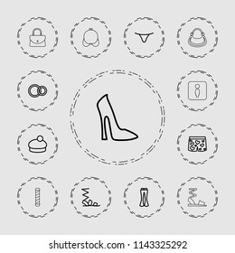 Women icon. collection of 13 women outline icons such as woman shoe, sandals, female underwear, woman pants, rings. editable women icons for web and mobile.