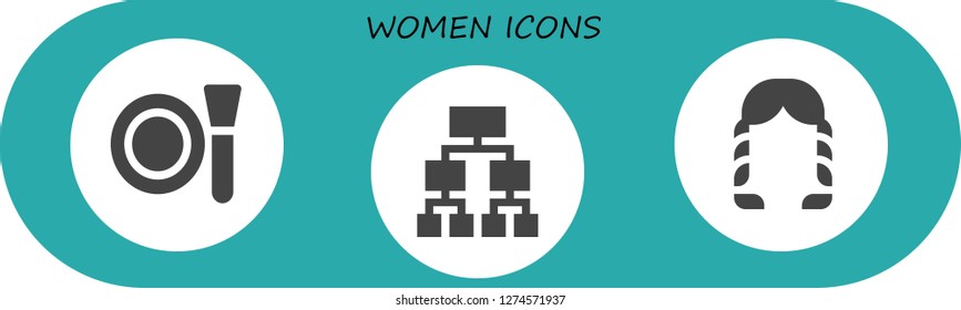 women icon set. 3 filled women icons. Simple modern icons about  - Make up, Structure, Hairstyle