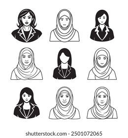 women icon set outline vector illustration