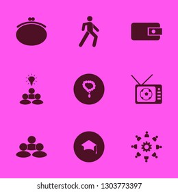 women icon set with work group gear, football tv match and group idea vector illustration
