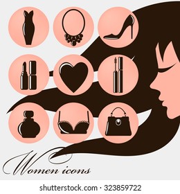 Women icons - 9 round pretty women icons - eps10 vector illustration