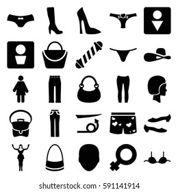 women icons set. Set of 25 women filled icons such as man WC, face, hair curler, straight hair, woman bag, woman boot, Male WC, shoe, female underwear, bra, bag
