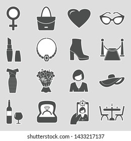 Women Icons. Sticker Design. Vector Illustration.
