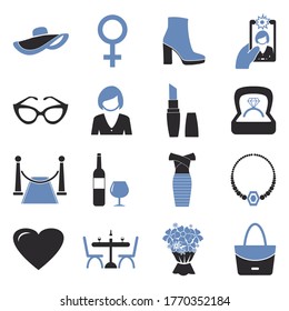 Women Icons. Two Tone Flat Design. Vector Illustration.