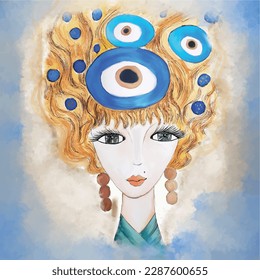 Women illustration. Evil eye bead and more