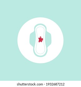 Women intimate hygiene items icon with a drop of blood. Sanitary napkin. Flat vector illustration.