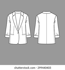 Women jacket, coat, blazer. Vector. Back and front.