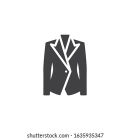 Women jacket with long sleeves vector icon. filled flat sign for mobile concept and web design. Women's business jacket glyph icon. Symbol, logo illustration. Vector graphics