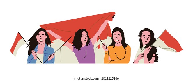 Women join in celebrating Indonesia's independence day by waving the flag