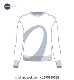 Women jumper. Clothes icons, thin line style. Retail online store catalog sections signs and objects. Vector collection.