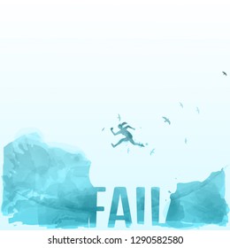 Women jumping across the gap from one rock to cling to the other - success concept