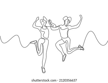 women jumping in the air cheerfully and excitedly