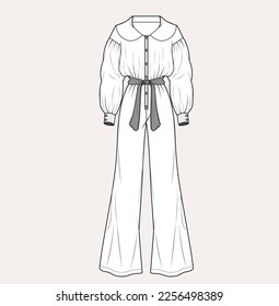 women jumpsuit flat sketch illustration