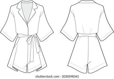 women jumpsuit romper fashion flat sketch vector illustration 