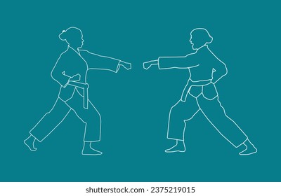 women karate silhouette vector. Boxing and competition silhouettes vector image,