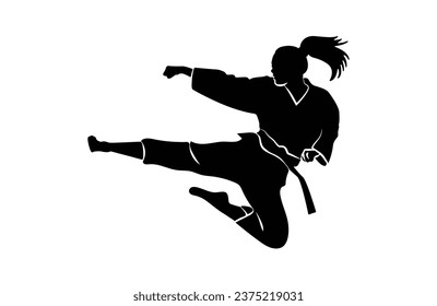 women of karate silhouette vector. Boxing and competition silhouettes vector image, Boxing black white elements set with fighter sports clothing isolated, Boxing silhouette 