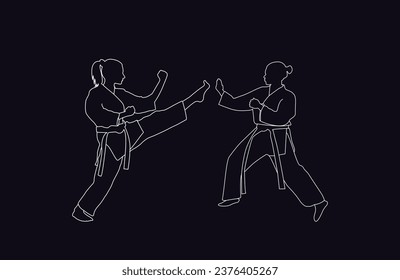 women karate silhouette vector. Boxing and competition silhouettes vector image,