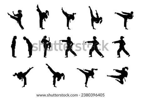 women of karate silhouette vector. Boxing and competition silhouettes vector image, Boxing black white elements set with fighter sports clothing isolated, 