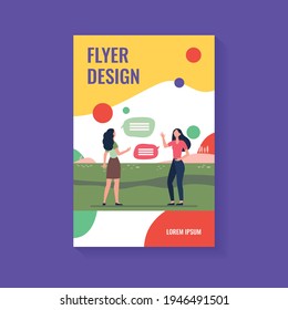 Women keeping social distance. Female friends meeting and talking outdoors flat vector illustration. Communication, pandemic, epidemic concept for banner, website design or landing web page